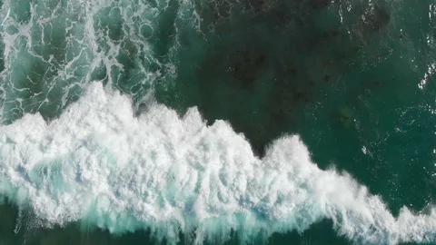 Waves breaking aerial top views breaking beautiful seascape - Slow motion Stock Footage 89894594