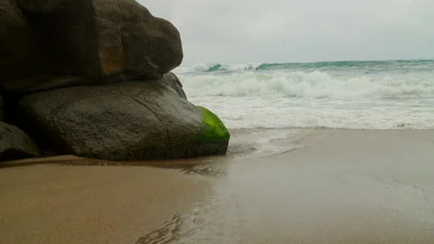 Waves Breaking Against Coastal Rocks at Los Naranjos Stock Footage 340904523