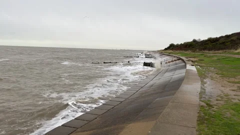 Waves Breaking Against A Sea Defence Stock Footage 293010015