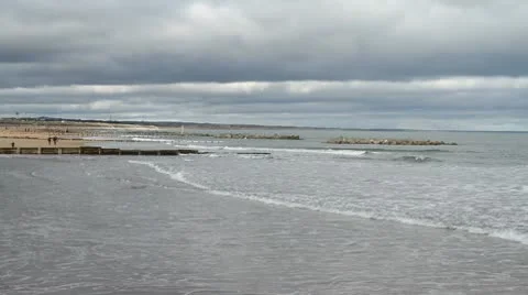 Waves breaking and Aberdeen beach Scotland Stock Footage 10750434