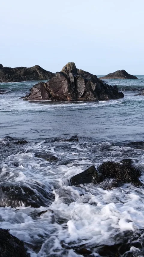 Waves breaking Atlantic Ocean seascape Northern Ireland Video stock 303236240