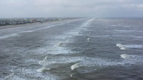 Waves Breaking on a Beach Drone Aerial View Galveston Texas USA Video stock 335665464