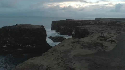 Waves breaking on the black rock cliff of western Icelandic coast, Snaefellsnes Stock Footage 98261164
