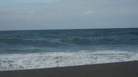 Waves Breaking on Black Sand at Praia de Santa Barbara Azores Stock Footage 346479033