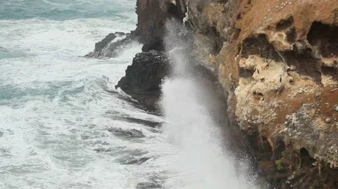 Waves Breaking on Cliff Stock Footage 48623280