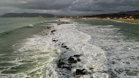 Waves breaking on cliffs Stock Footage 221832226