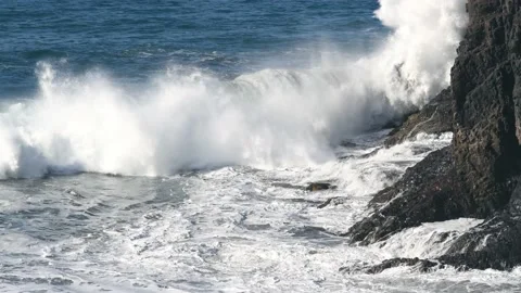Waves breaking on the coast on a sunny day. Benijo beach in Tenerife Video stock 174336746