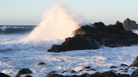 Waves breaking on the coast at sunset. Benijo beach in Tenerife Video stock 173261610
