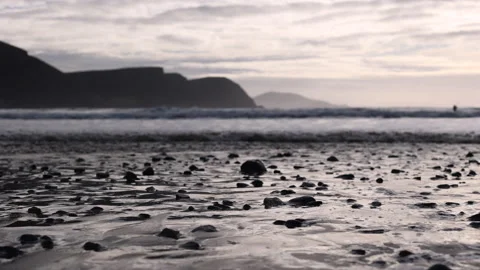 Waves Breaking the Coastline on a Sandy Beach. Achill Island, Ireland Stock Footage 239548316