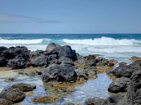 Waves breaking on Gris Gris Beach, Souillac, Mauritius Stock-Fotos
