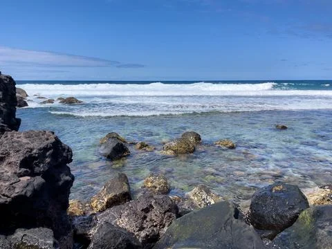 Waves breaking on Gris Gris Beach, Souillac, Mauritius Stock-Fotos