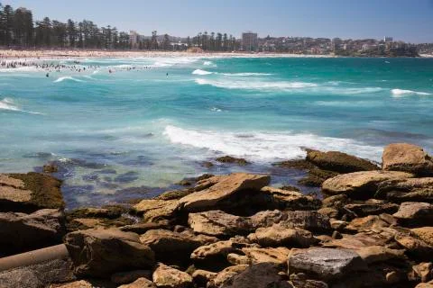 Waves breaking on Manly Beach. Stock Photos