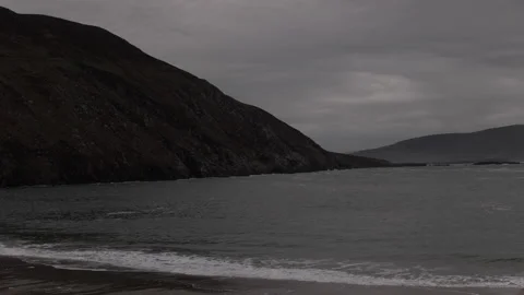 Waves Breaking on a Mountainous Coastline. Achill Island, Ireland Stock Footage 239548383