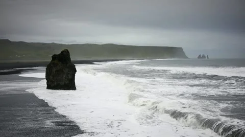 Waves Breaking over Kirkjufjara Beach Stock Footage 67758818
