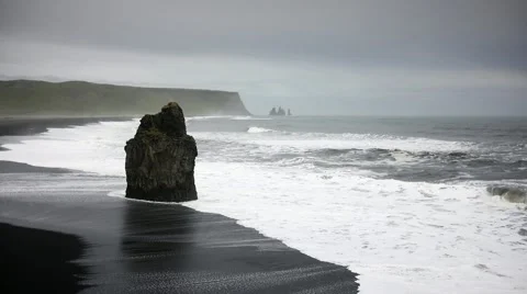 Waves Breaking over Kirkjufjara Beach Stock Footage 67759018