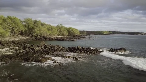 Waves Breaking Over Lava Rock On A Secluded Tropical Bay Video stock 83733648