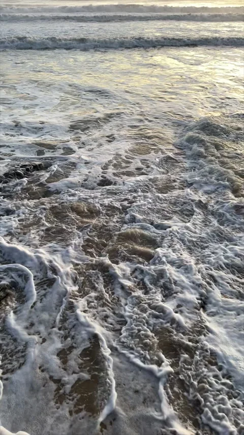 Waves Breaking over Low Rocky Shoreline Morning Sunlight 2 Vidéo 301680809