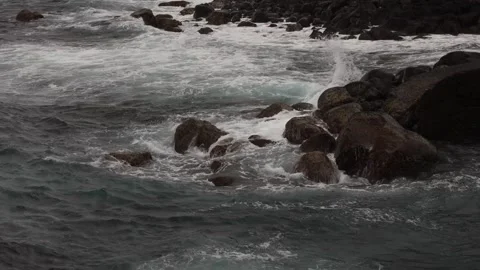 Waves Breaking Over Rocks. 4K60. Lomba da Fazenda,Sao Miguel,Portugal,Azores Stock Footage 240434326