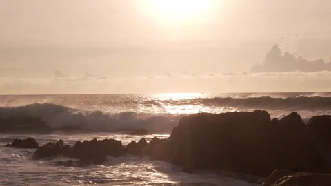Waves breaking at the rocks Stock Footage 95760057