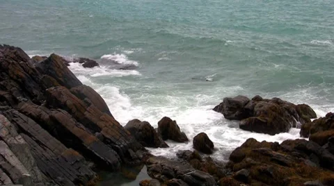 Waves breaking on the rocks, norway Stock Footage 8512305