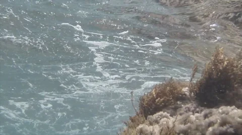 Waves breaking on rocks from underwater Stock Footage 42211881