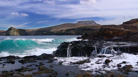 Waves breaking on rocky shore. Stock Footage 36146481