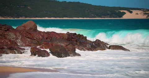 Waves breaking on Rugged and untouched coastlines West of Margaret River Stock Footage 262300494