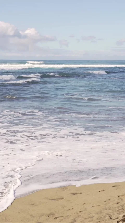 Waves breaking on the sand shore, captured from a static perspective Stock Footage 313285733