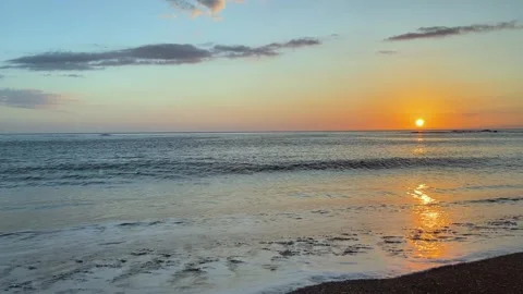 Waves breaking on sea shore at sunset, Hokkaido, Japan Stock Footage 247896565