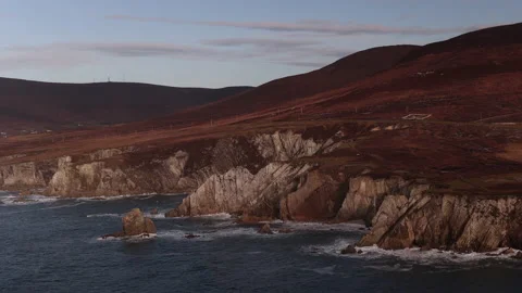Waves Breaking on Sea Stacks and a Cliff's Edge. Achill Island, Ireland. Stock Footage 239496083