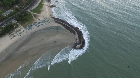The waves breaking on the spit Stock Footage 73284150