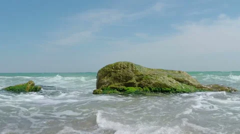 Waves Breaking on the Stone Stock Footage 51397307