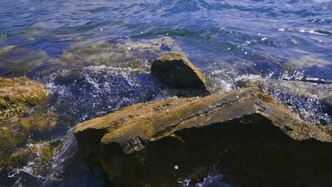 Waves Breaking on a Stone in the Sea Stock Footage 237537087
