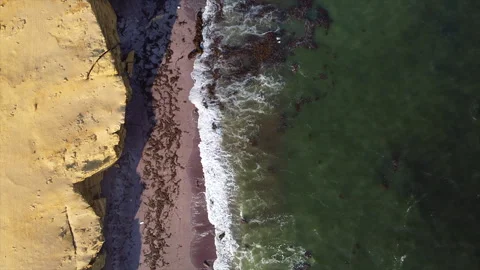 Waves Breaking on Supay Beach, Paracas National Reserve, Peru, Bird's Eye View Stock Footage 303057174