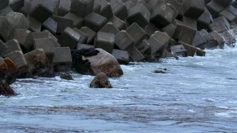 Waves breaking on a tetrapod Stock Footage 239589437
