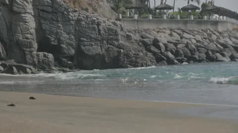 Waves Breaking on Tropical Beach Stock Footage 22251681