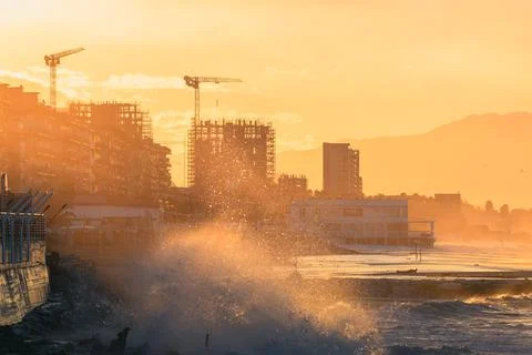 Waves on the buildings under construction Stock Photos