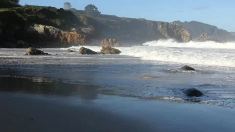 Waves in the Cantabrian coast during sunrise Stock Footage 288674855