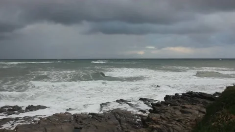 Waves in the Cantabrian sea in a windy day Stock Footage 236941710