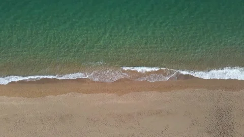 Waves &amp; Clear Turquoise Blue Sea, Gold Sand Tropical Beach, Aerial Drone Footage Stock Footage 202086165