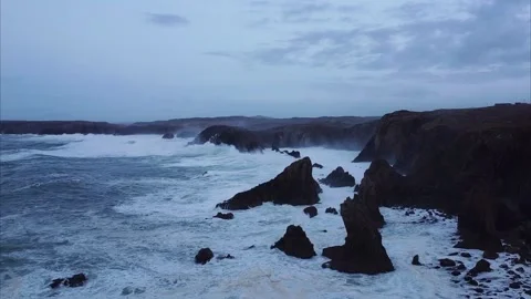 Waves coming in from an Atlantic storm on the west coast of the Outer Hebrides Stock Footage 171225708