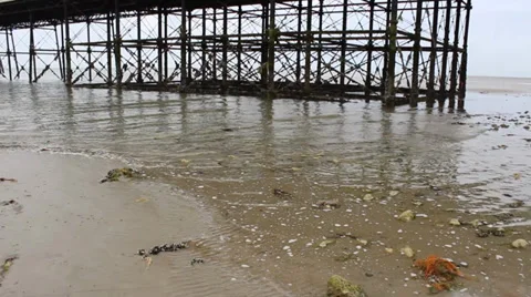 Waves Coming In Looking Out Under The Pier Stock Footage 36742646