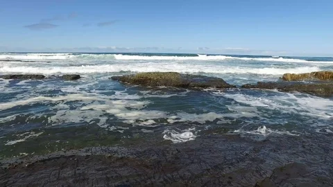 Waves Coming Into Rocky Ocean Beach Stock Footage 87926819