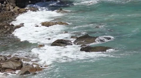 Waves coming on sandy beach Stock Footage 54065656