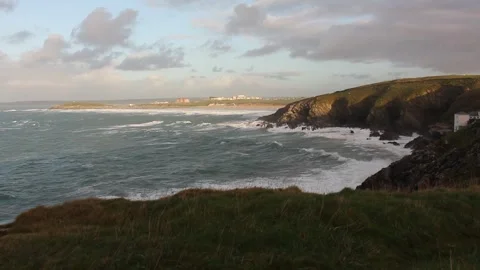 Waves on the cornish coastline in newquay cornwall Stock Footage 274094152