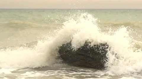 Waves covered rocks. Stock Footage 52670571