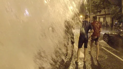 Waves covers people Stock Footage 30575158