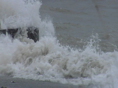 Waves Crash against pier close up- slo motion - 02 Stock Footage 38631234