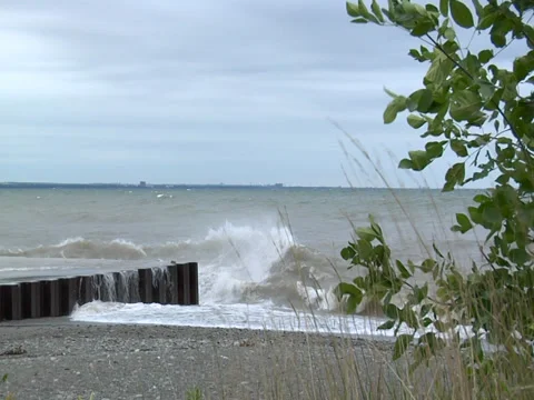 Waves Crash against pier - medium shot - slo motion - 04 Stock Footage 38631281