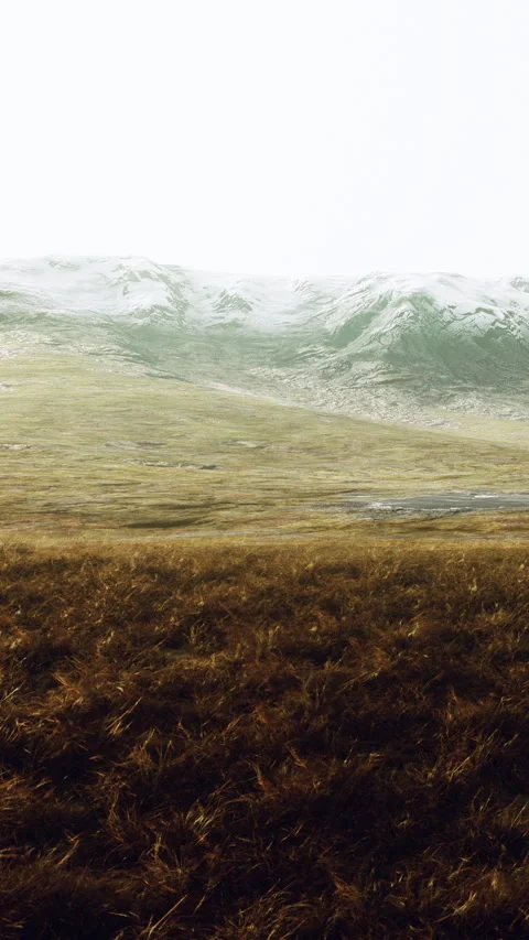 Waves crash against the shore with grassy landscape in foreground during day Stock Footage 340647601